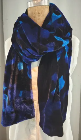 Hand Printed Silk Velvet Blue camouflage