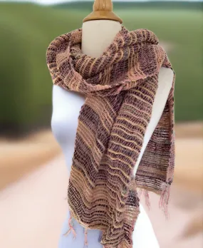 Handwoven Open Weave Cotton Scarf - Brown-Wheat Pink