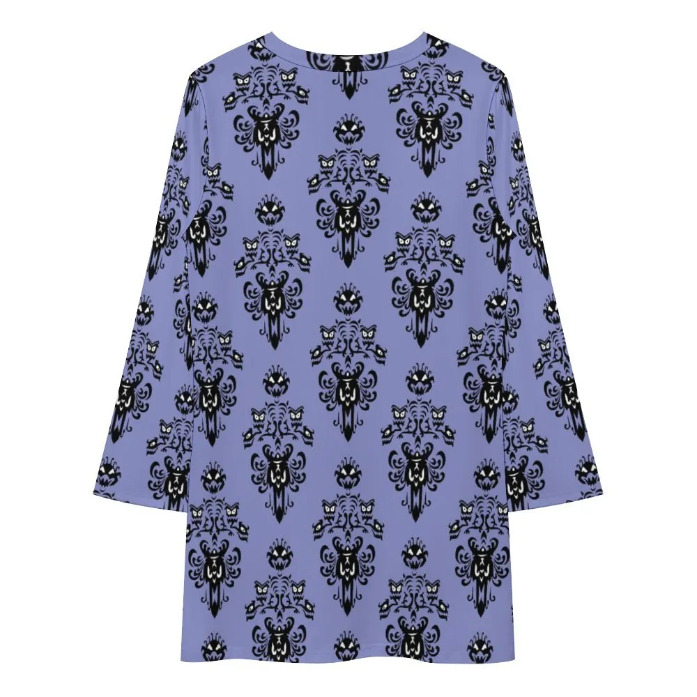 Haunted Mansion Wallpaper Long Sleeve Patchwork T-shirt Dress