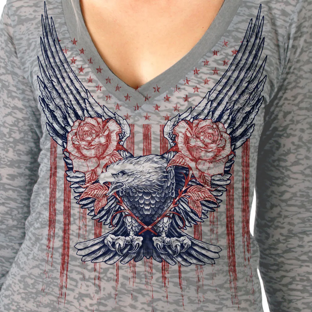 Hot Leathers Ladies Long Sleeve Burnout Up-Wing Eagle Shirt