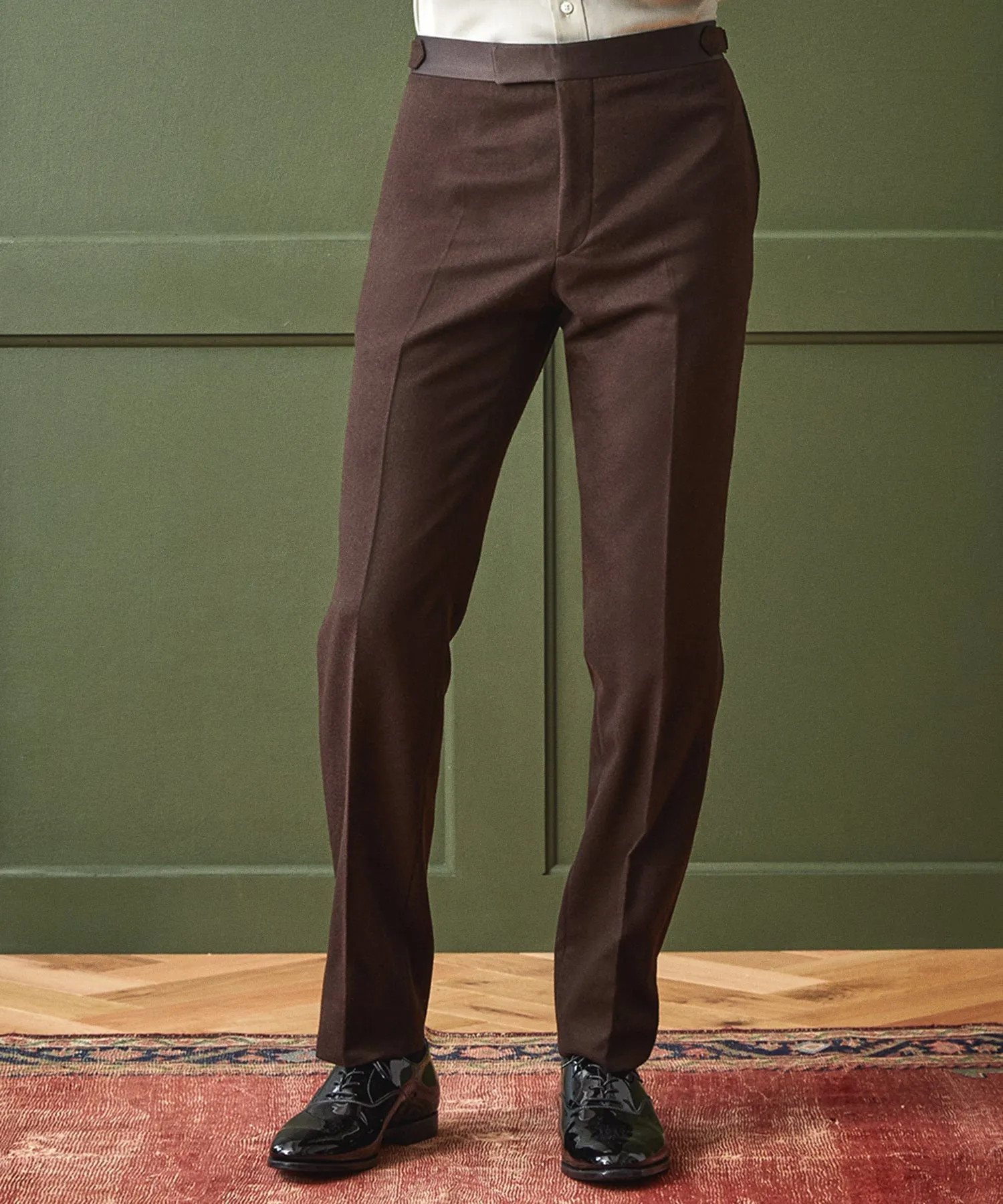 Italian Flannel Tuxedo Trouser in Chocolate