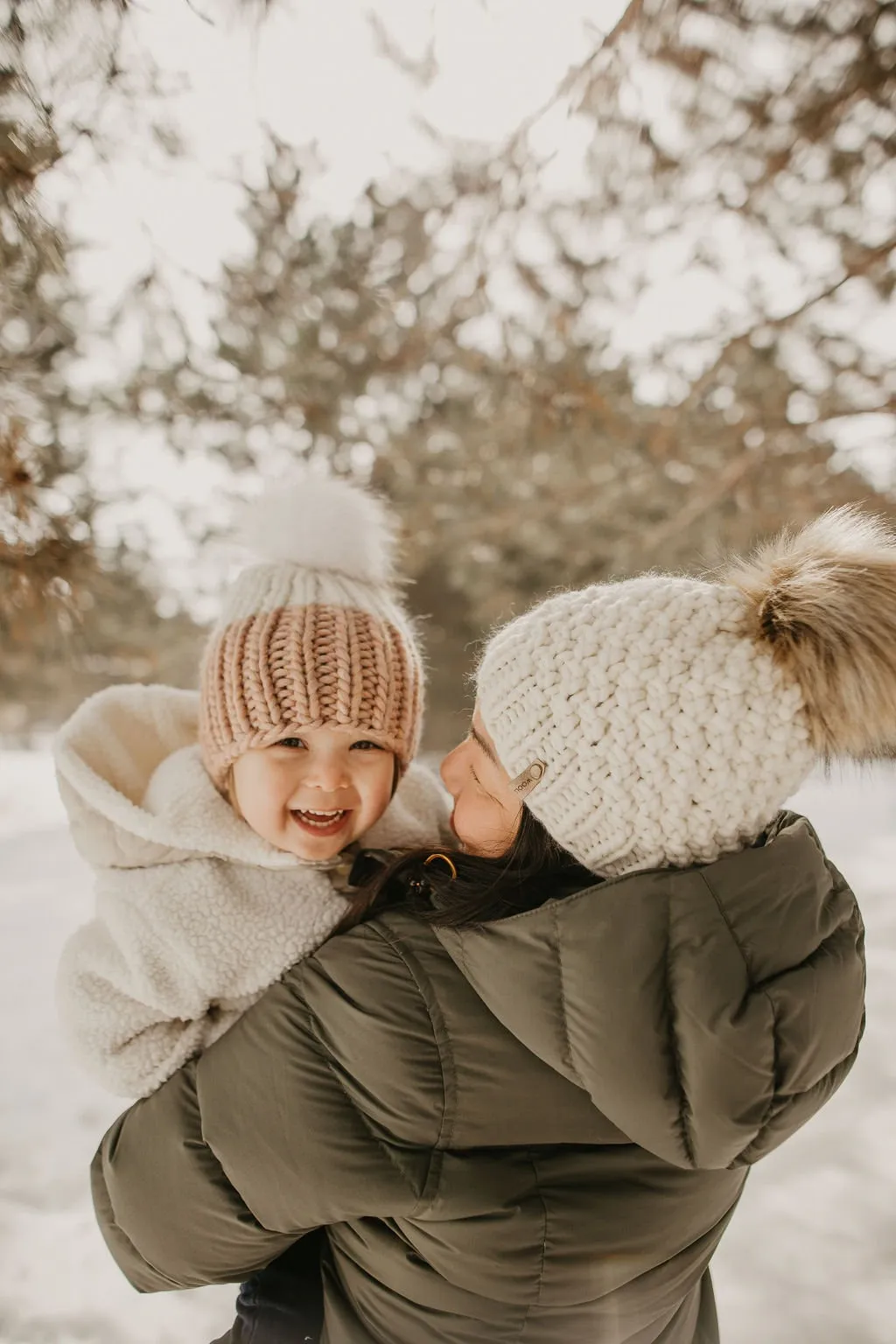 Ivory Peruvian Wool Knit Hat with Faux Fur Pom Pom