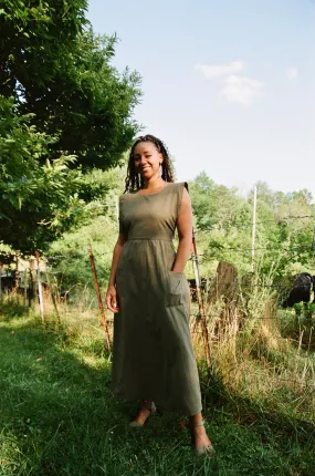 Ivy Dress in Olive Linen