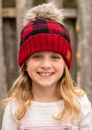 KIDS Red Buffalo Plaid Pom Hat