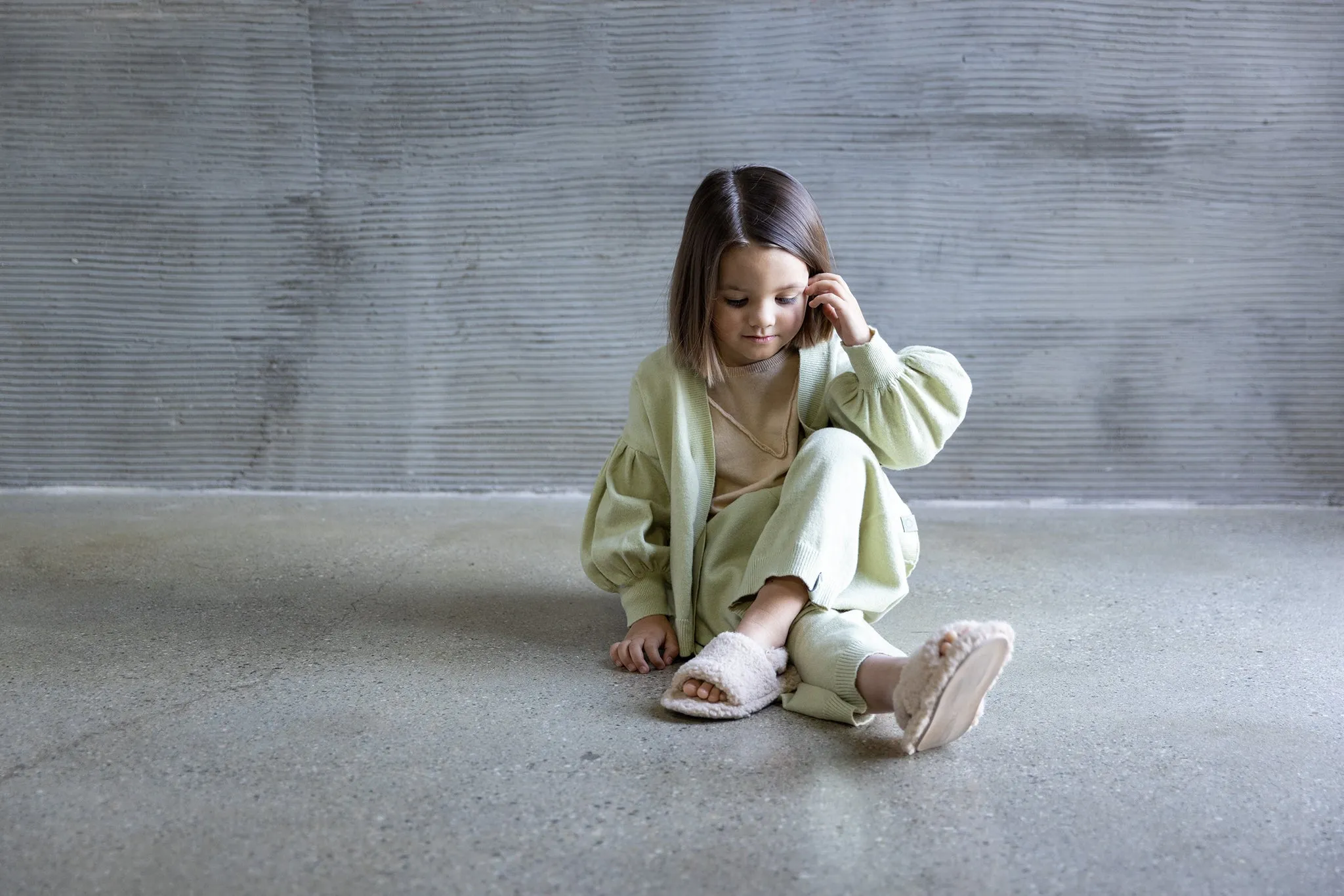 Kids Wide Pull-On Pants in Mint Brushed Knit