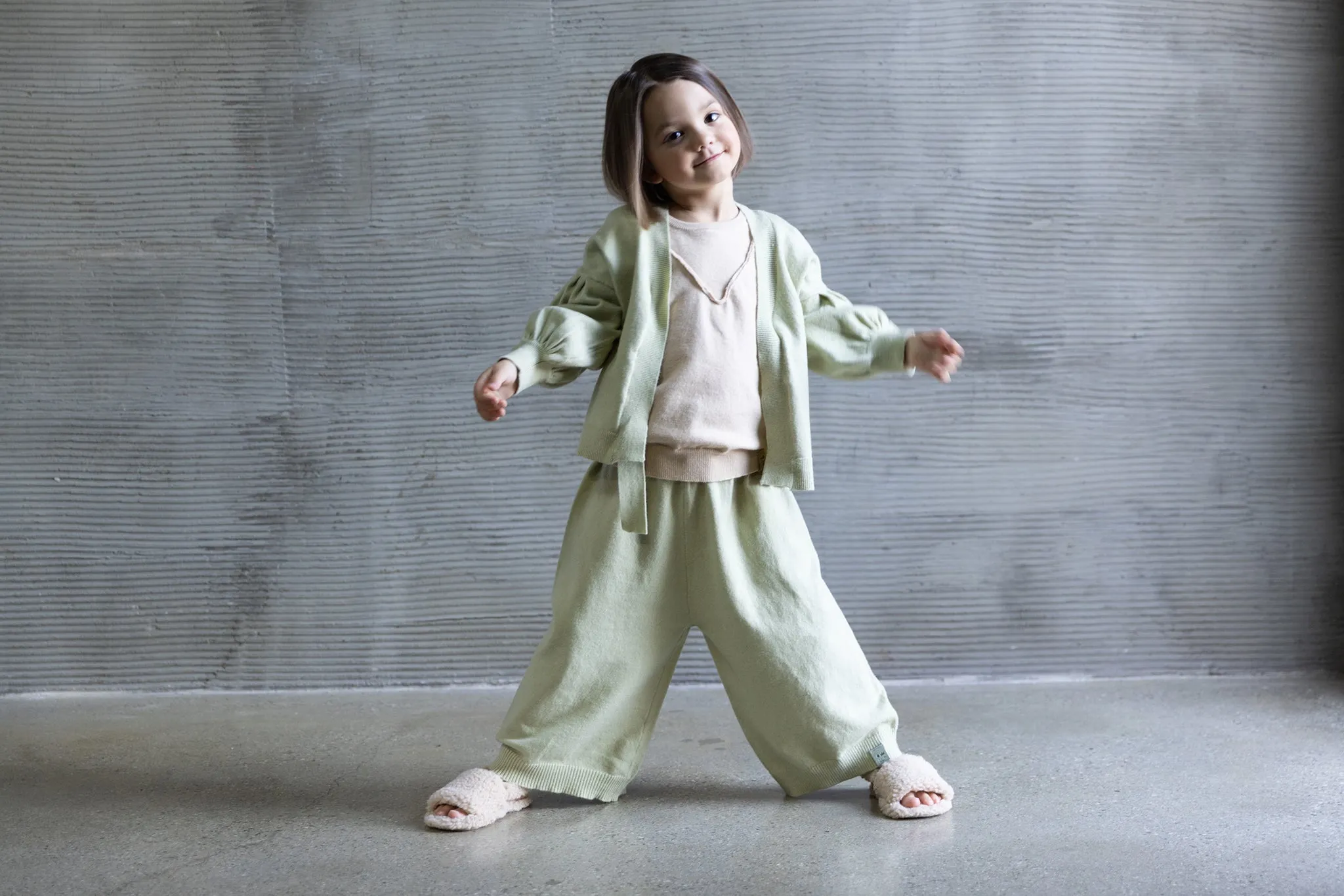 Kids Wide Pull-On Pants in Mint Brushed Knit