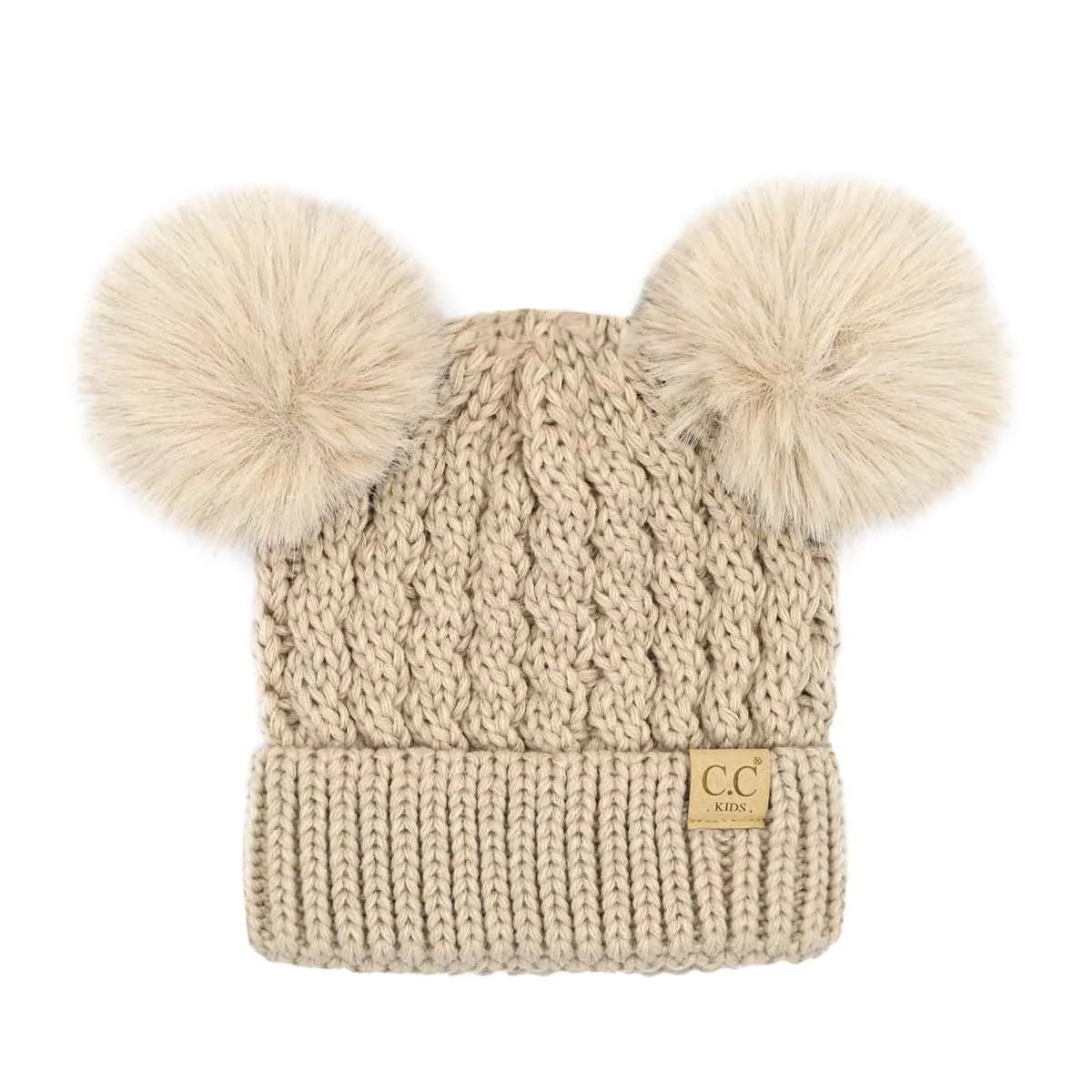 KIDS2055S KIDS Cable Knit Pom Beanie