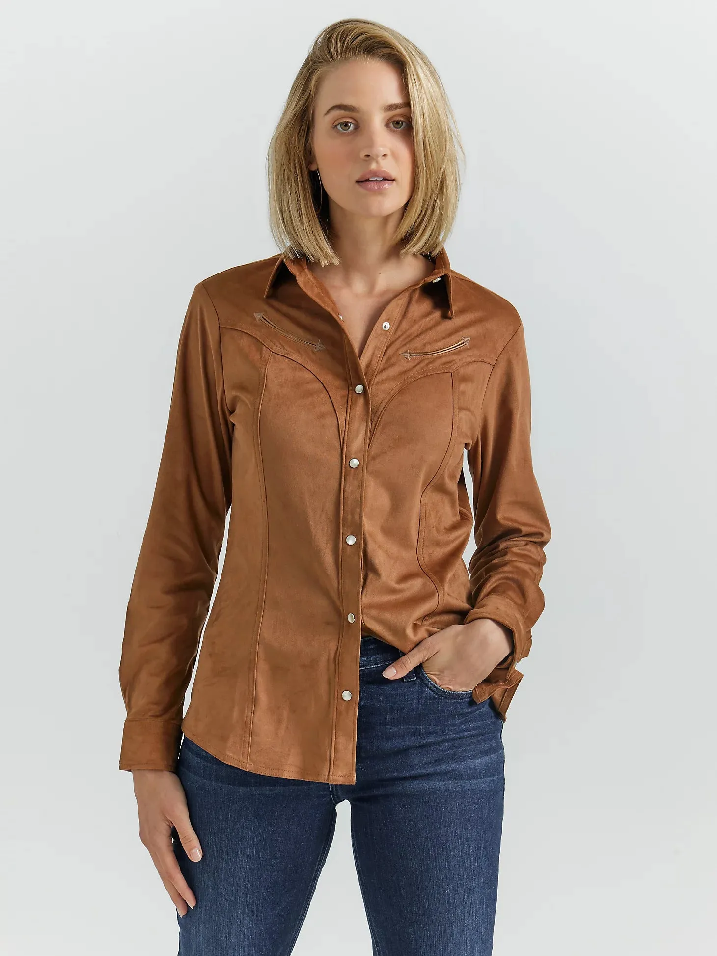 Ladies Wrangler Suede Rodeo Snap Shirt - 112353205