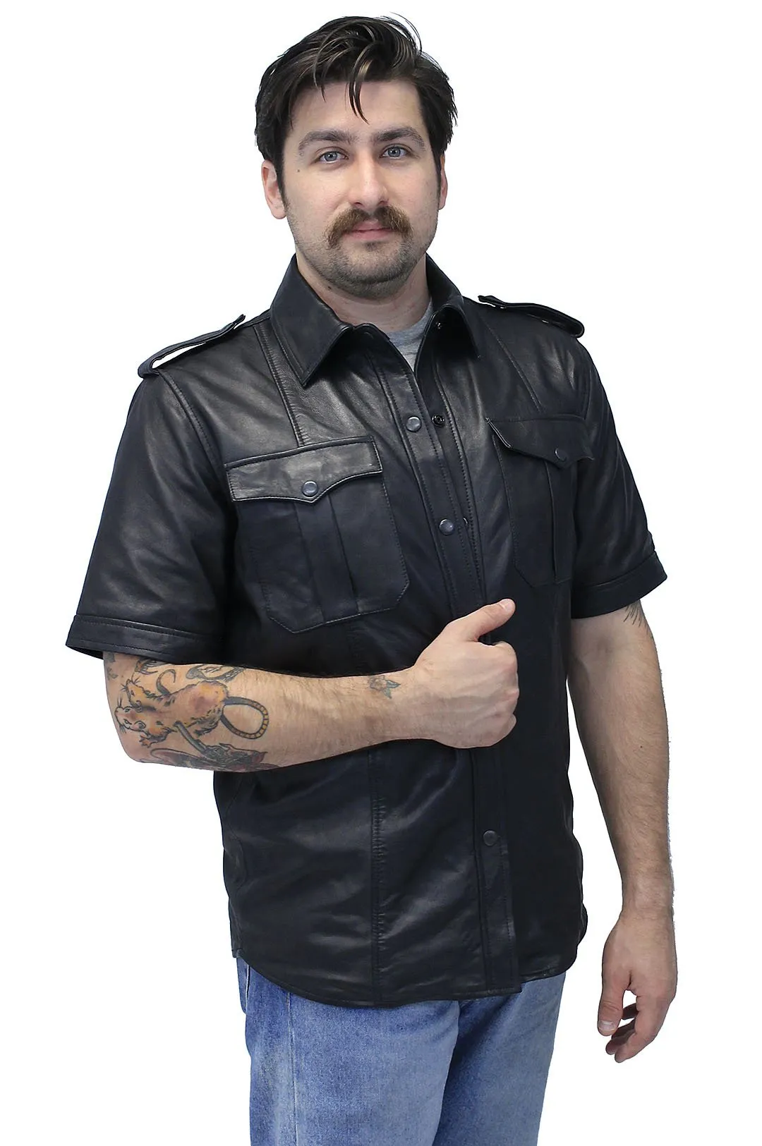 Lambskin Short Sleeve Uniform Leather Shirt #MS2300K