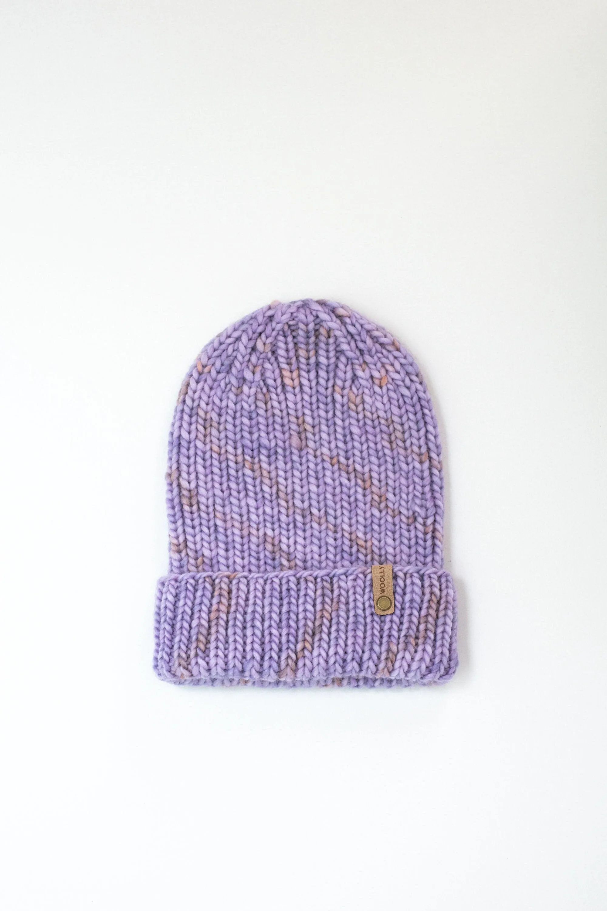 Lavender Speckle Merino Wool Hand Knit Ribbed Beanie