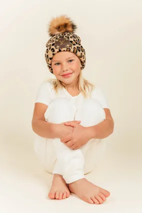 Leopard Pom Beanie for Kids