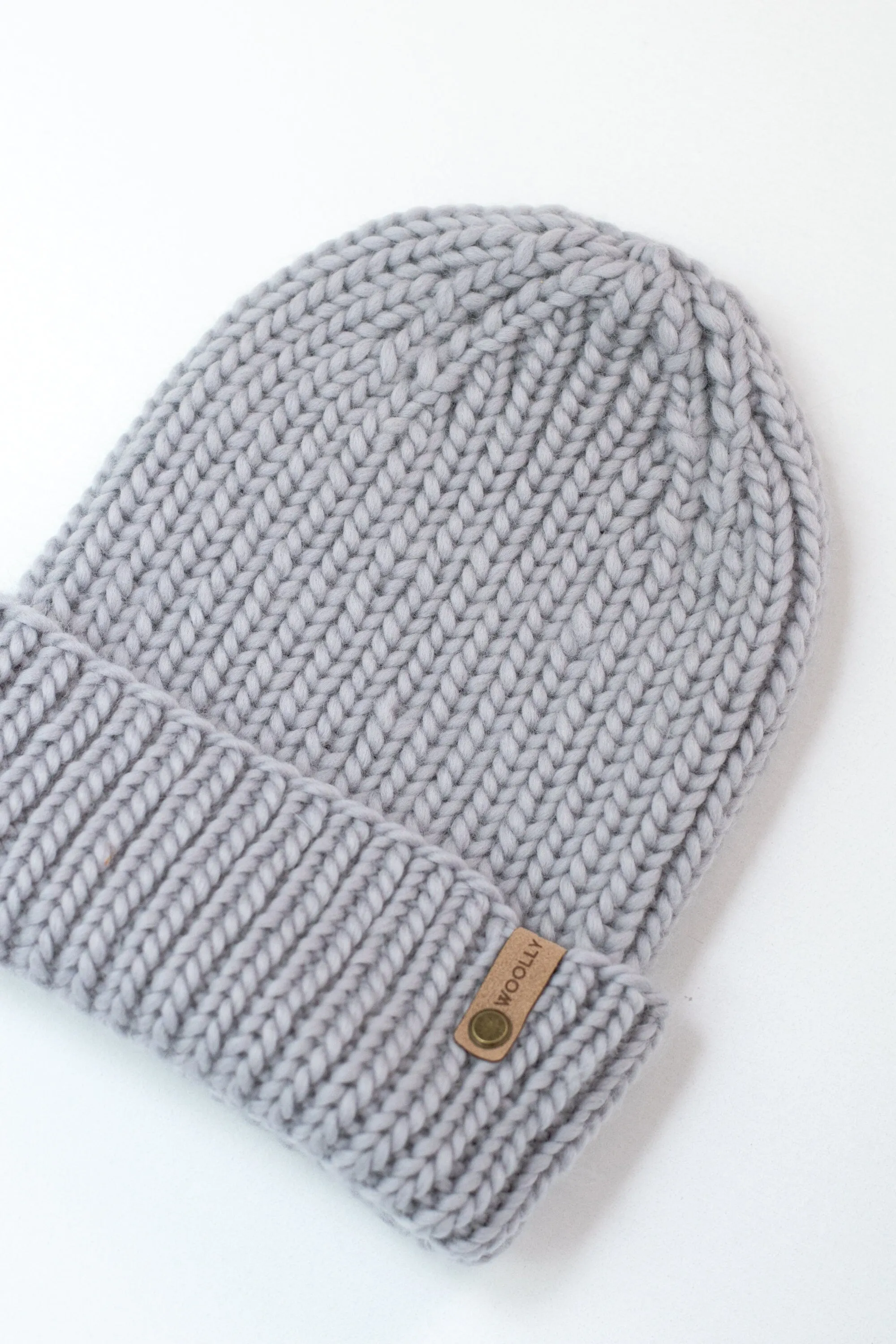 Light Gray Merino Wool Hand Knit Ribbed Beanie