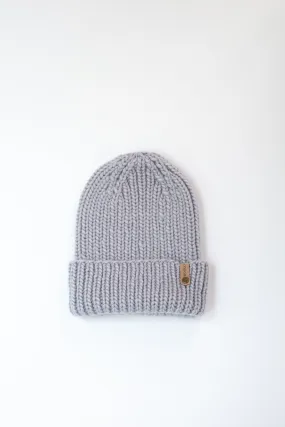 Light Gray Merino Wool Hand Knit Ribbed Beanie