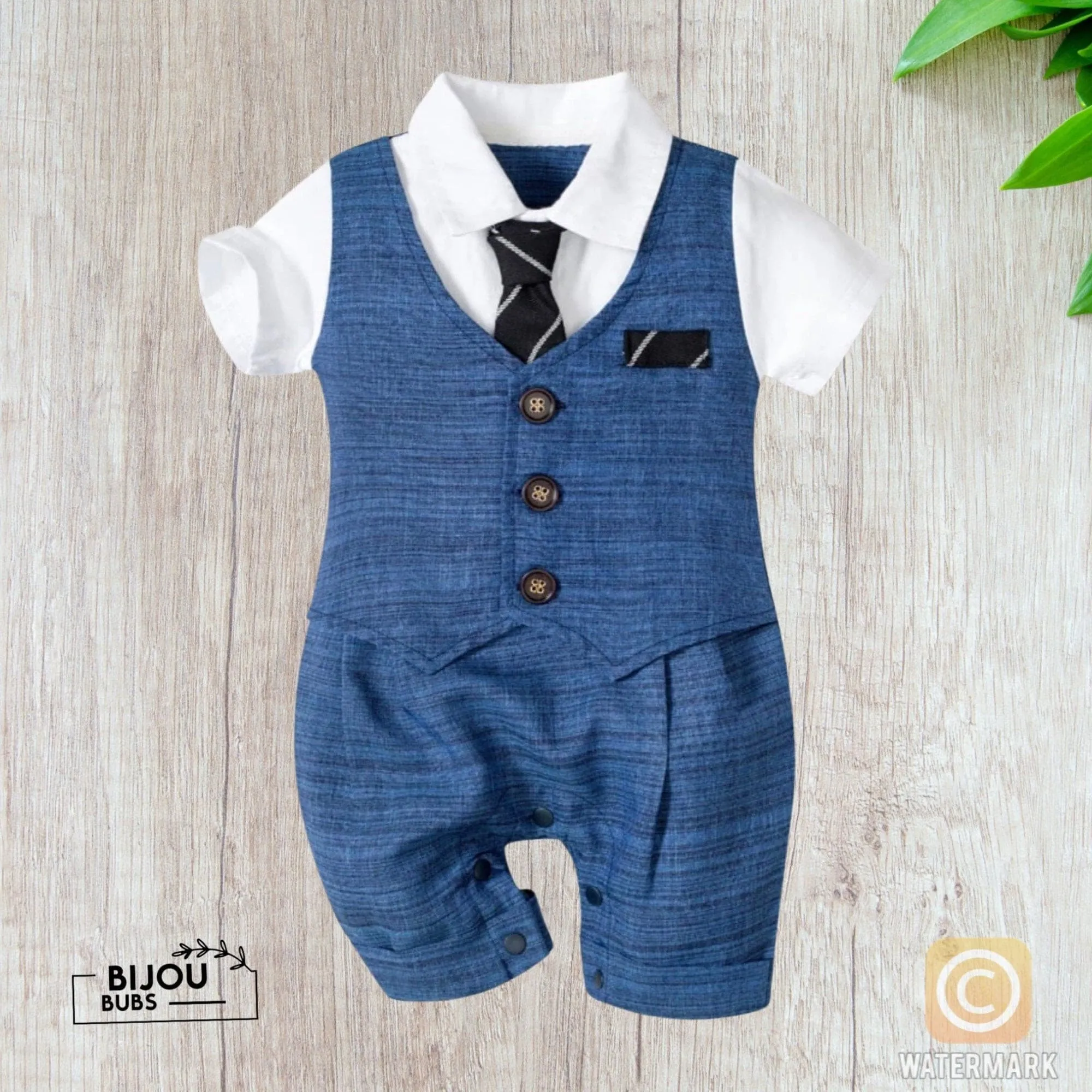 Louis - Baby Boy Suit Romper with Tie in Newborn to 2 years