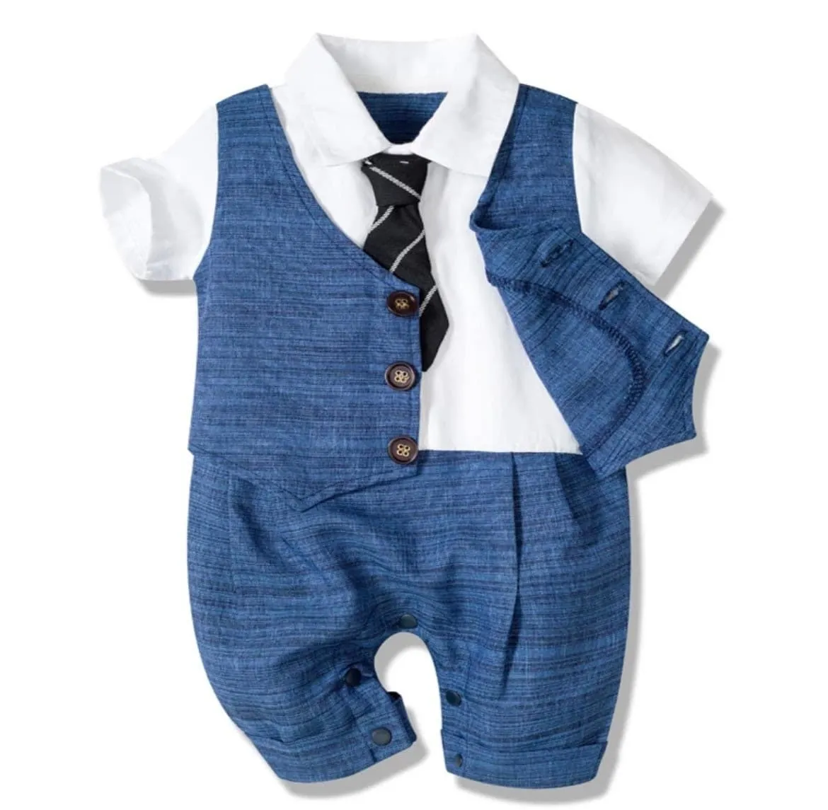 Louis - Baby Boy Suit Romper with Tie in Newborn to 2 years