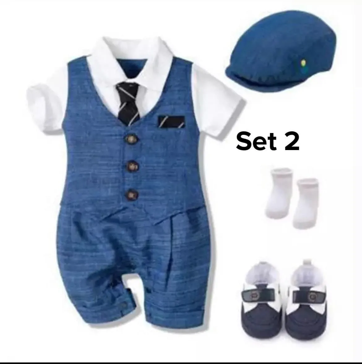 Louis - Baby Boy Suit Romper with Tie in Newborn to 2 years