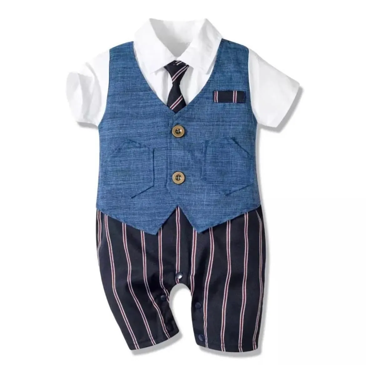 Louis - Baby Boy Suit Romper with Tie in Newborn to 2 years