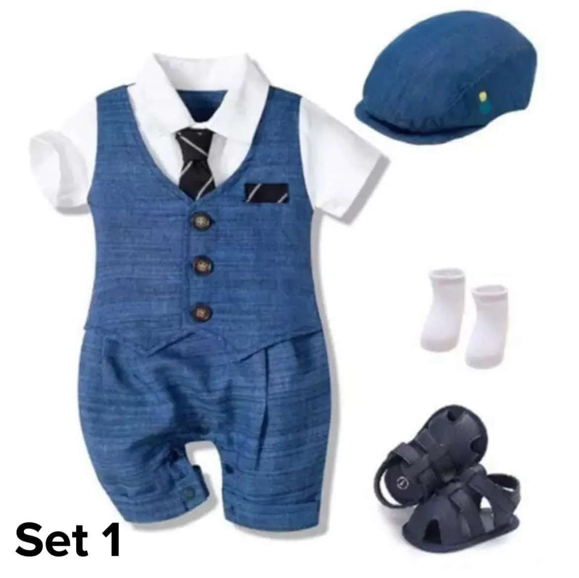 Louis - Baby Boy Suit Romper with Tie in Newborn to 2 years