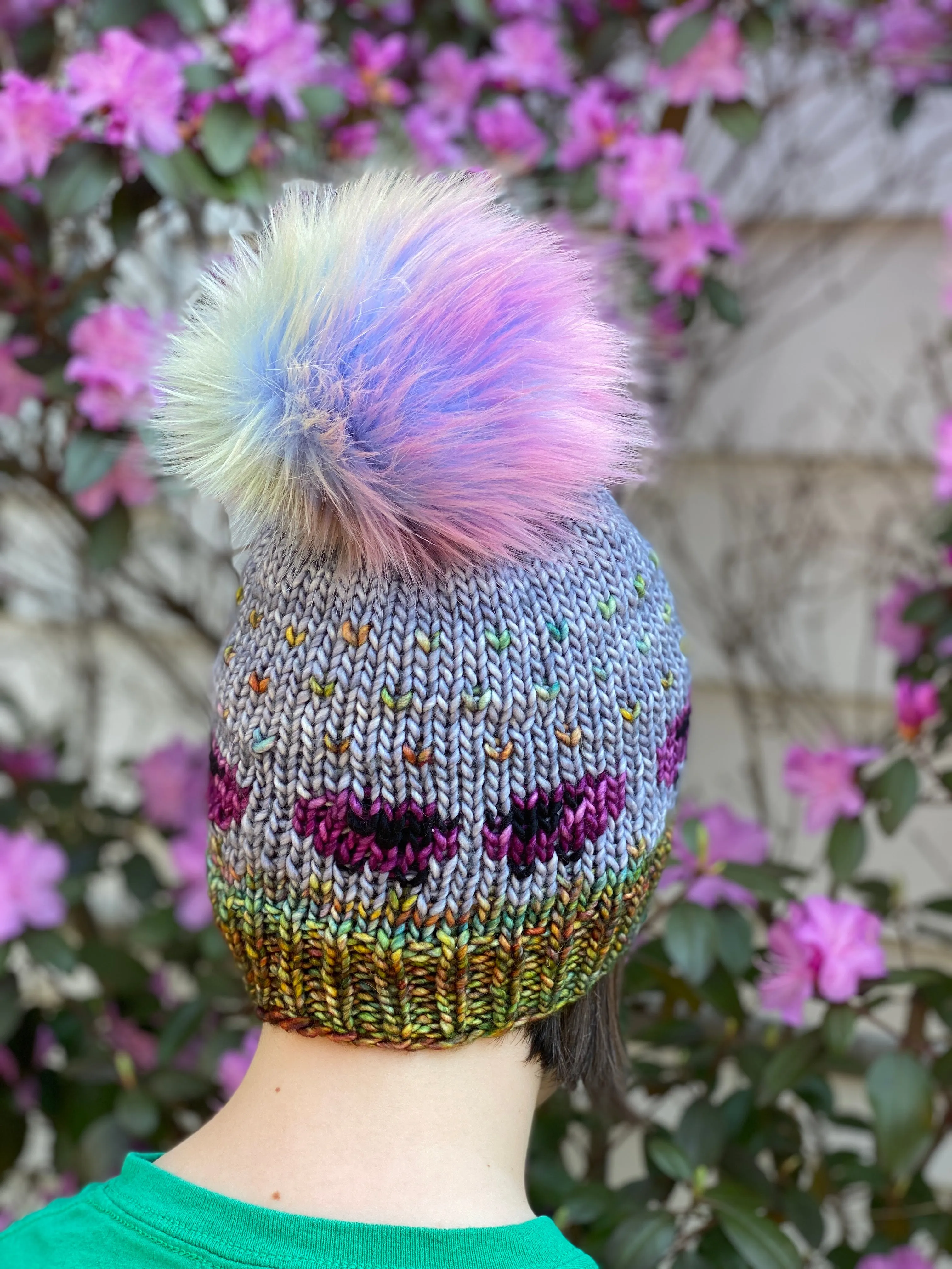 MADE TO ORDER Fun and funky rainbow blue purple faux fur pom pom with wooden button