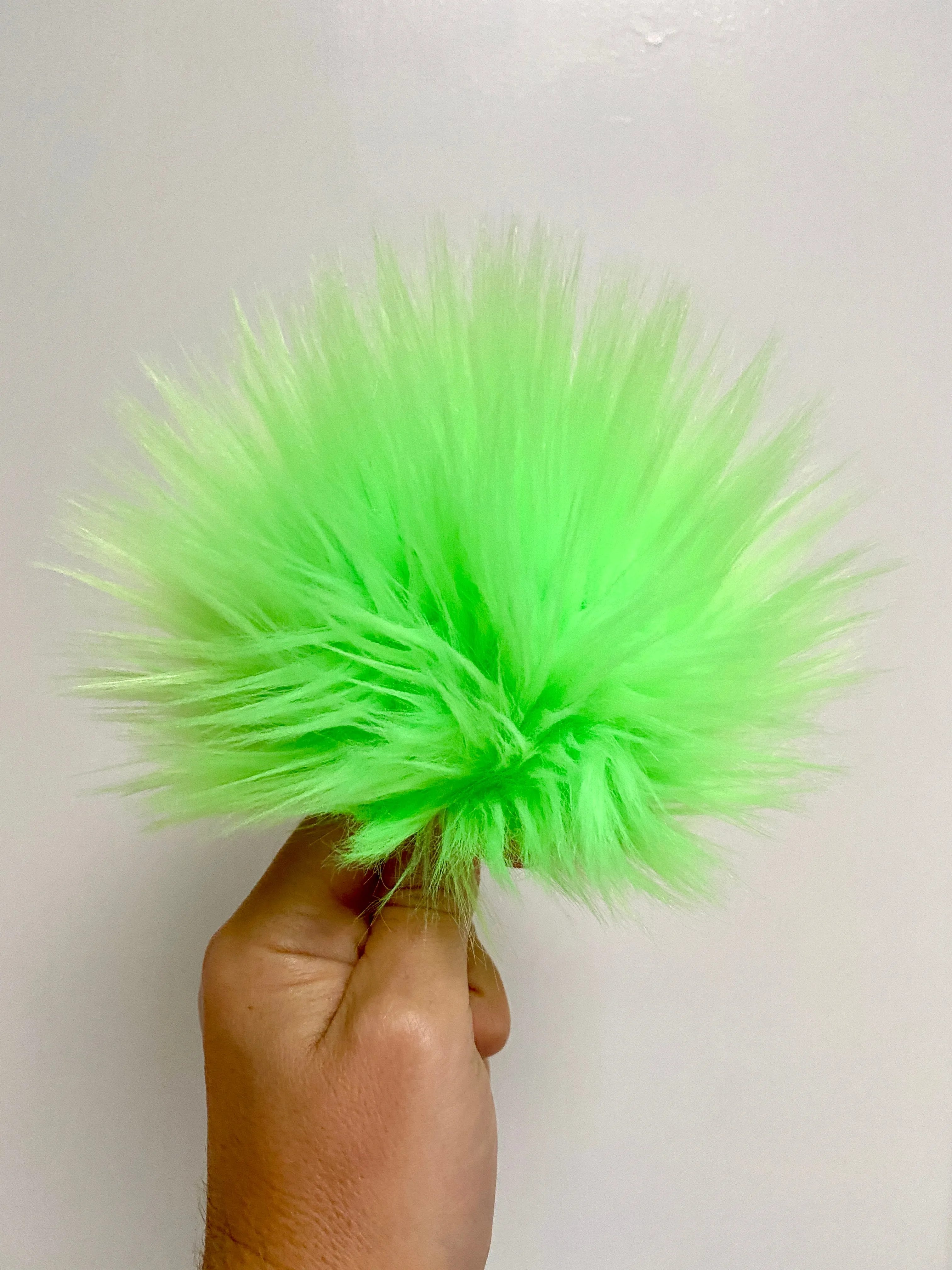 MADE TO ORDER Fun and funky UV reactive glow in the dark neon green faux fur pom pom with wooden button