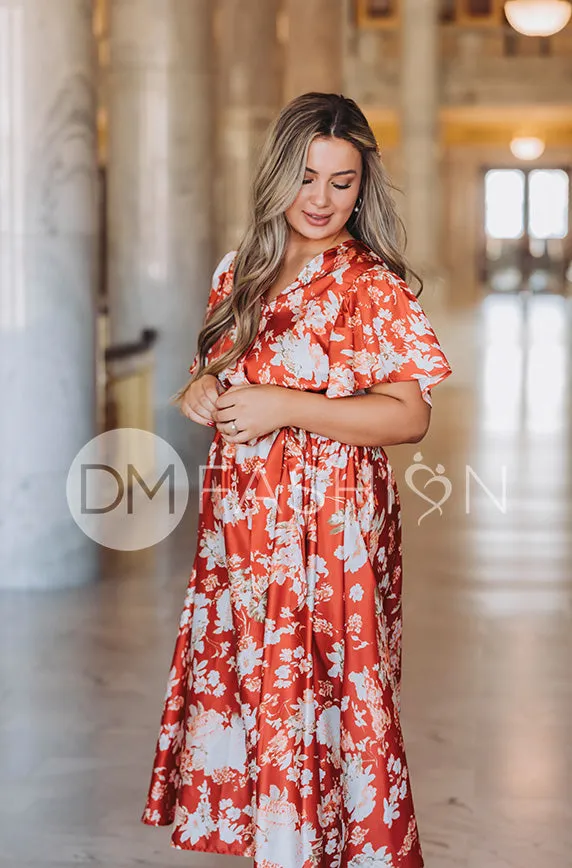 Magnolia Rust Floral Dress - DM Exclusive - Nursing Friendly