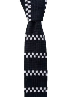 Mainly Black with White and Black Checkerboard Striped Knitted Tie