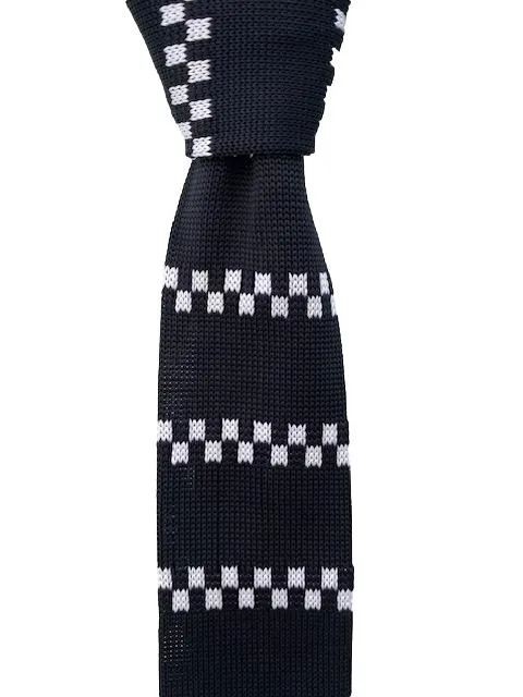 Mainly Black with White and Black Checkerboard Striped Knitted Tie