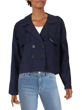 Maison Jules Women's Crop Cold Weather Trench Jacket Blue Size Large