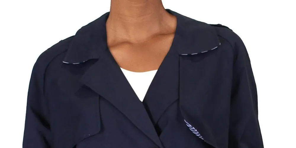 Maison Jules Women's Crop Cold Weather Trench Jacket Blue Size Large