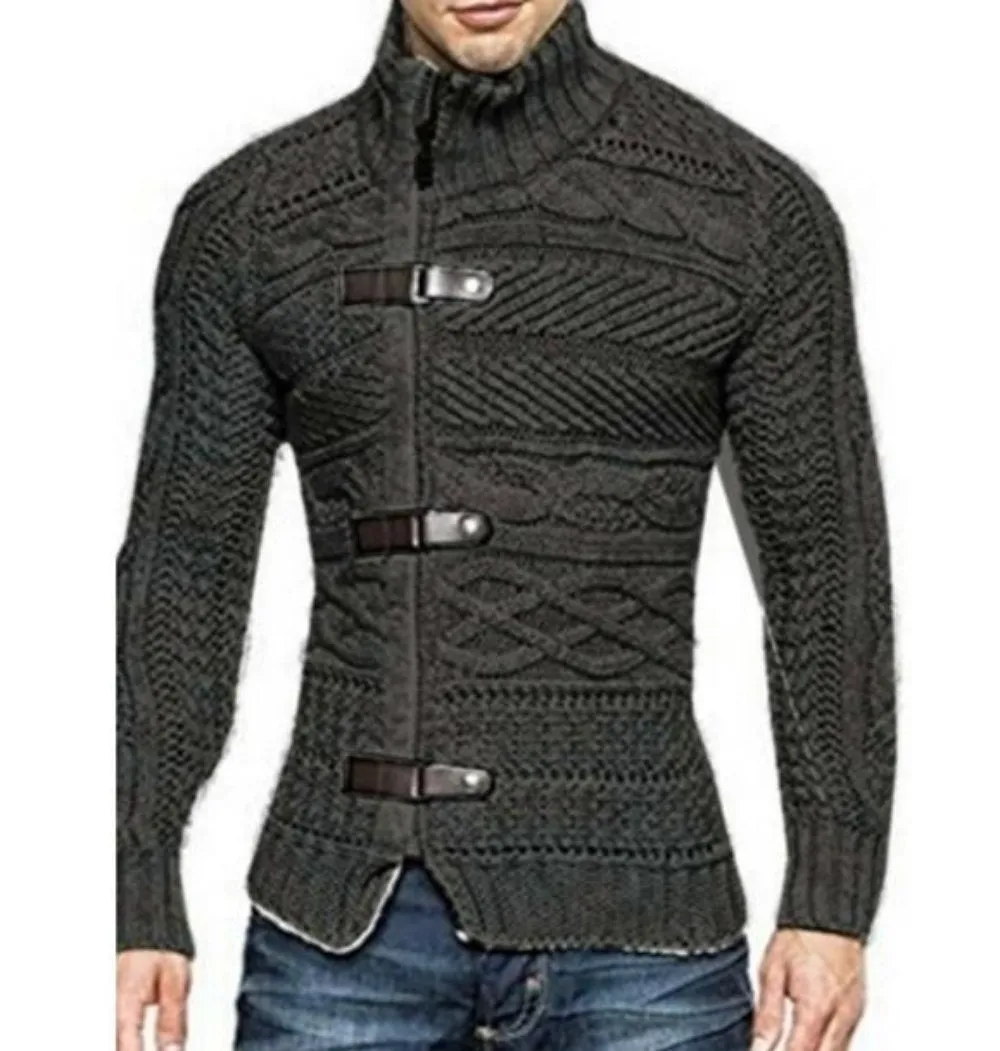 Men High Collar Slim Fit Cardigan