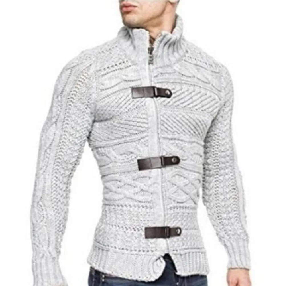 Men High Collar Slim Fit Cardigan