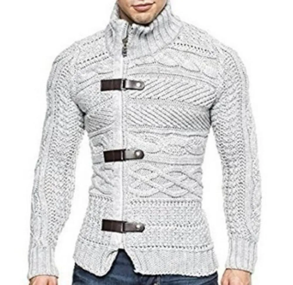 Men High Collar Slim Fit Cardigan