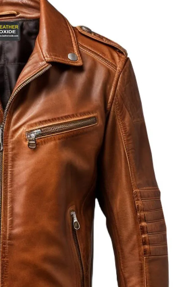 Men Stylish Belted Brown Vintage Leather Biker Jacket