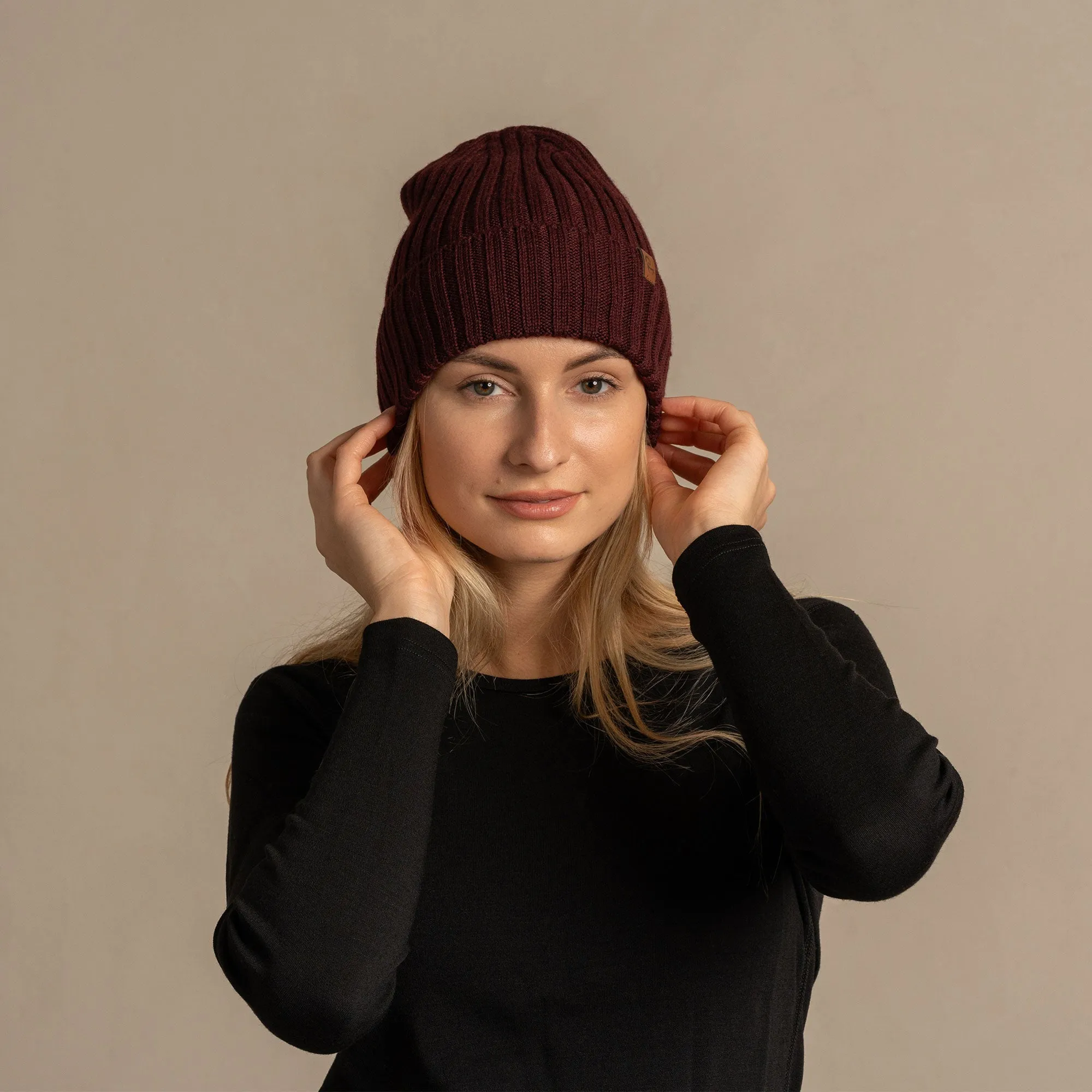 MENIQUE 100% Merino Wool Womens Knit Ribbed Beanie Merino