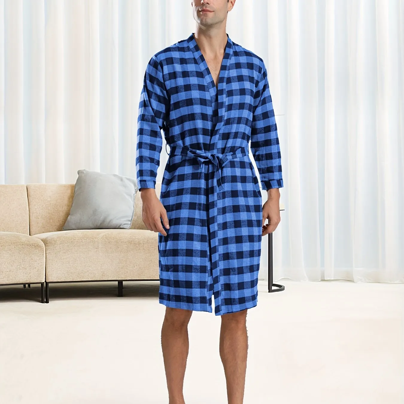 Mens Hooded Pajamas - Stylish, Warm, and Comfy One-Piece Loungewear with Cartoon Plaid Graphic Print, Breathable, Skin-Friendly, and Perfect for Lounging Around the House After a Bath