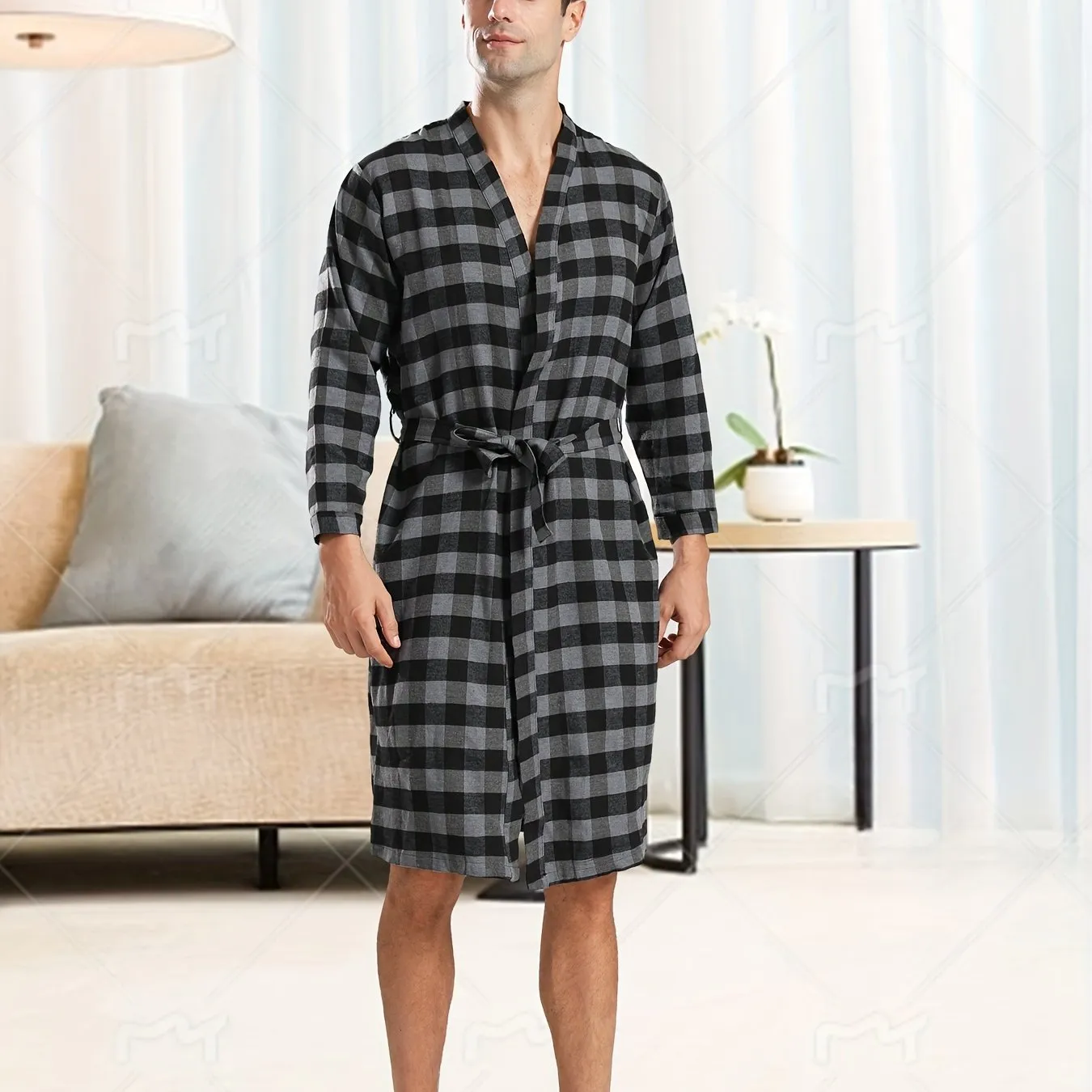 Mens Hooded Pajamas - Stylish, Warm, and Comfy One-Piece Loungewear with Cartoon Plaid Graphic Print, Breathable, Skin-Friendly, and Perfect for Lounging Around the House After a Bath