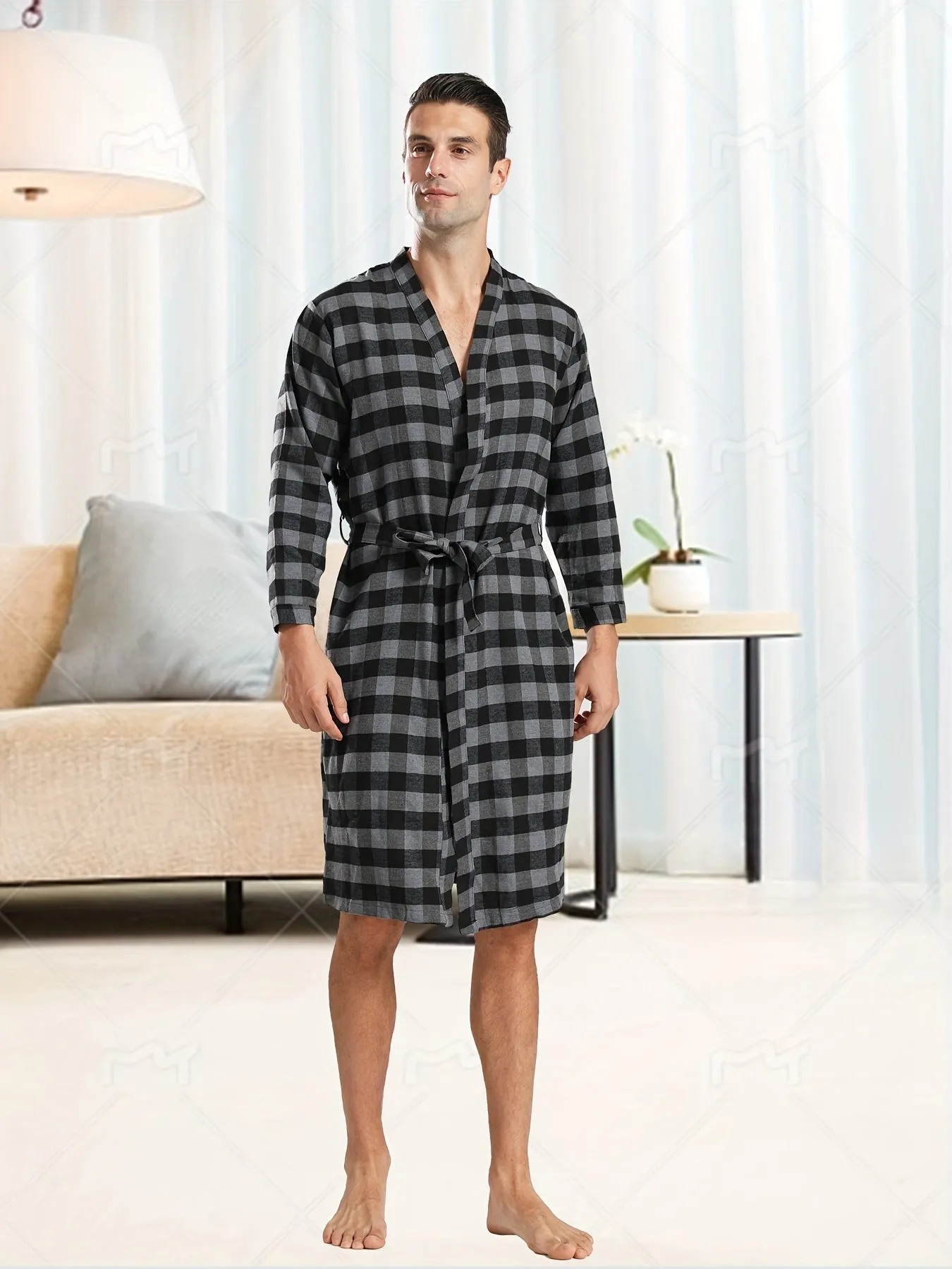 Mens Hooded Pajamas - Stylish, Warm, and Comfy One-Piece Loungewear with Cartoon Plaid Graphic Print, Breathable, Skin-Friendly, and Perfect for Lounging Around the House After a Bath