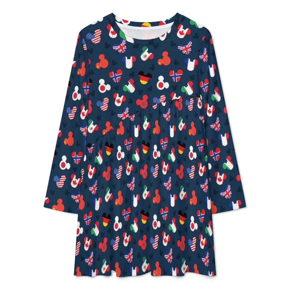 Mickey Flags Long Sleeve Patchwork T-shirt Dress