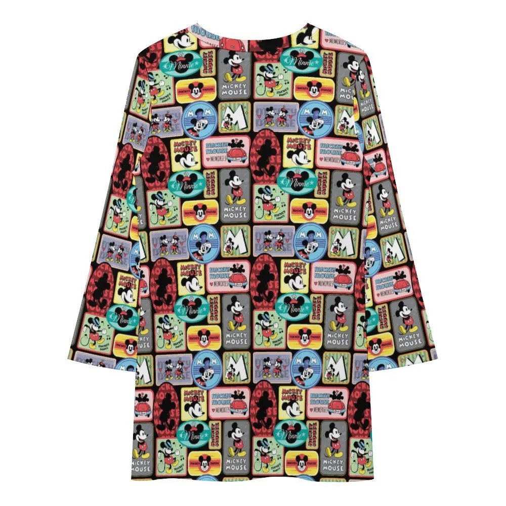 Mickey Stickers Long Sleeve Patchwork T-shirt Dress