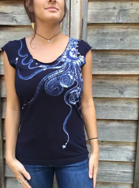 Midnight Moonlight Batik Top in Deep Blue