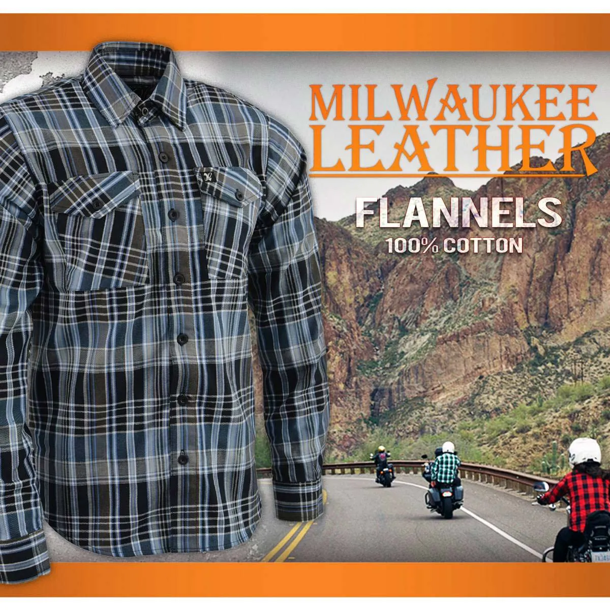 Milwaukee Leather Men's Flannel Plaid Shirt Black and White with Blue