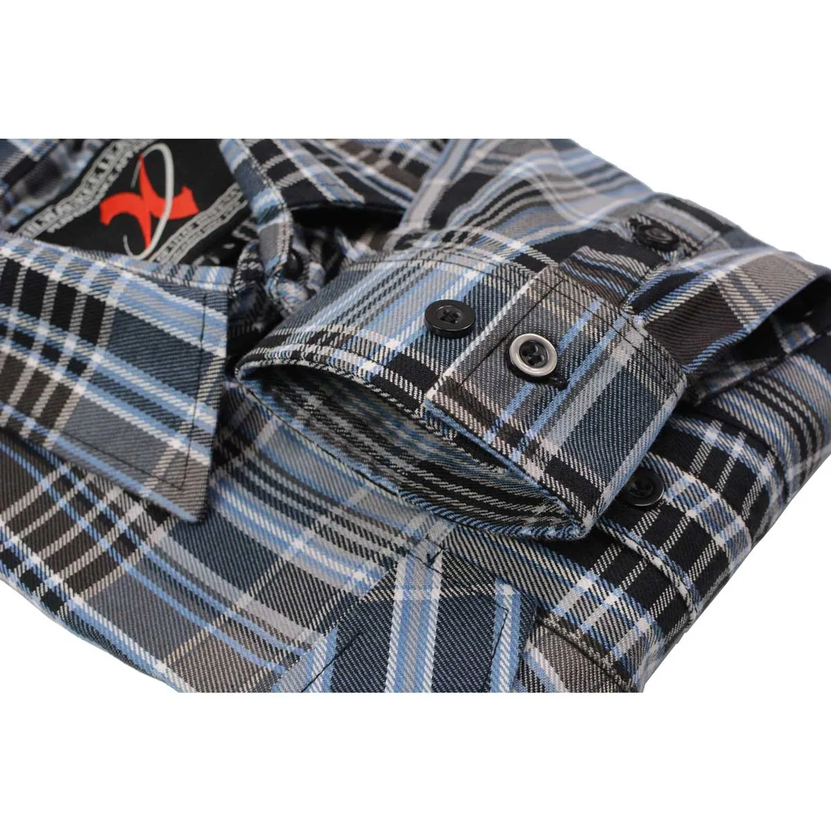 Milwaukee Leather Men's Flannel Plaid Shirt Black and White with Blue