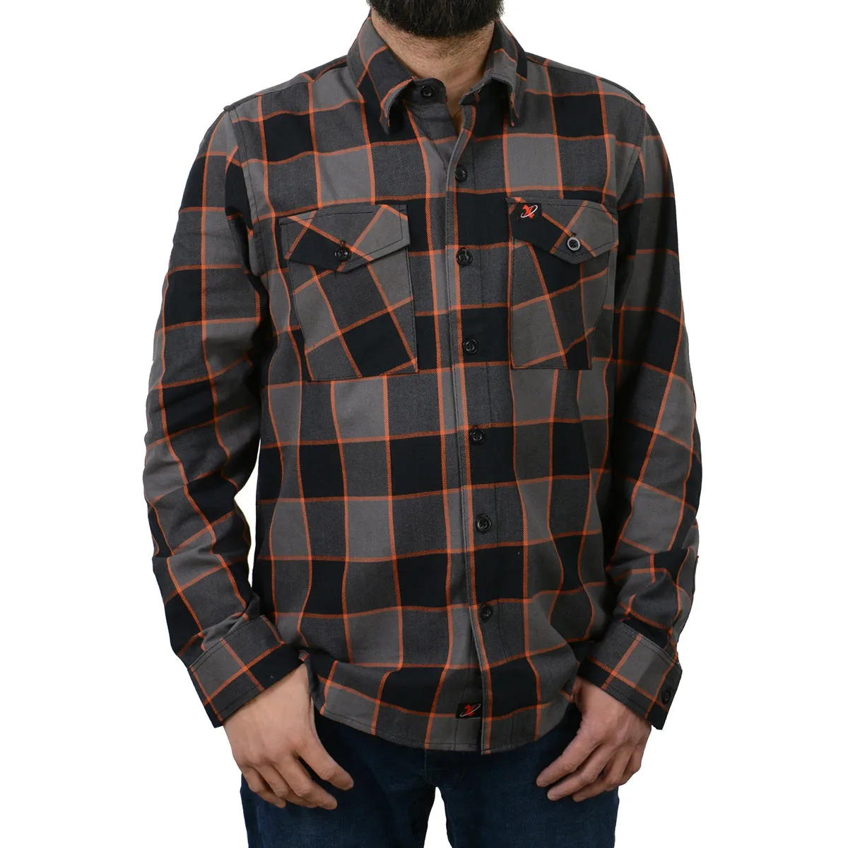 Milwaukee Leather MNG11648 Men's Grey with Brown and Orange Long Sleeve Cotton Flannel Shirt