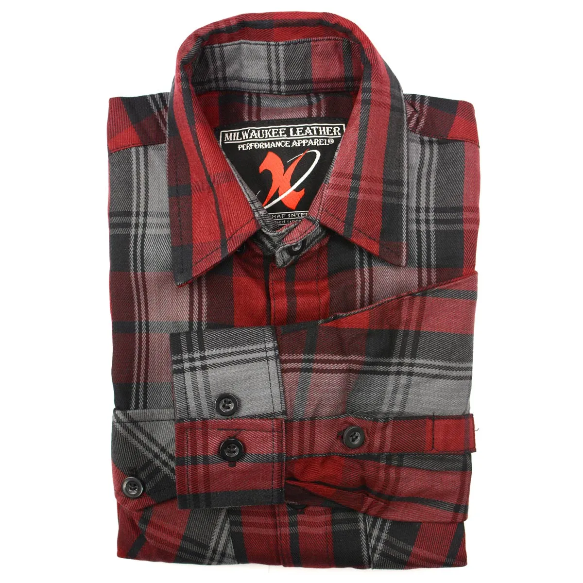 Milwaukee Leather MNG11652 Men's Black Grey and Red Long Sleeve Cotton Flannel Shirt