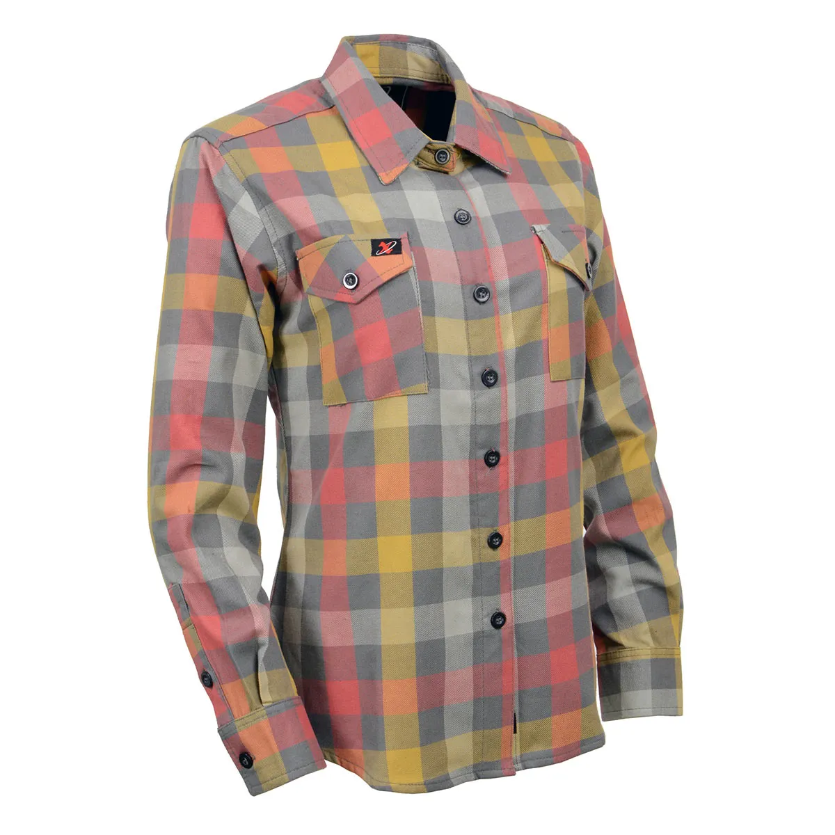 Milwaukee Leather MNG21614 Women's Gray and Red with Yellow Long Sleeve Cotton Flannel Shirt