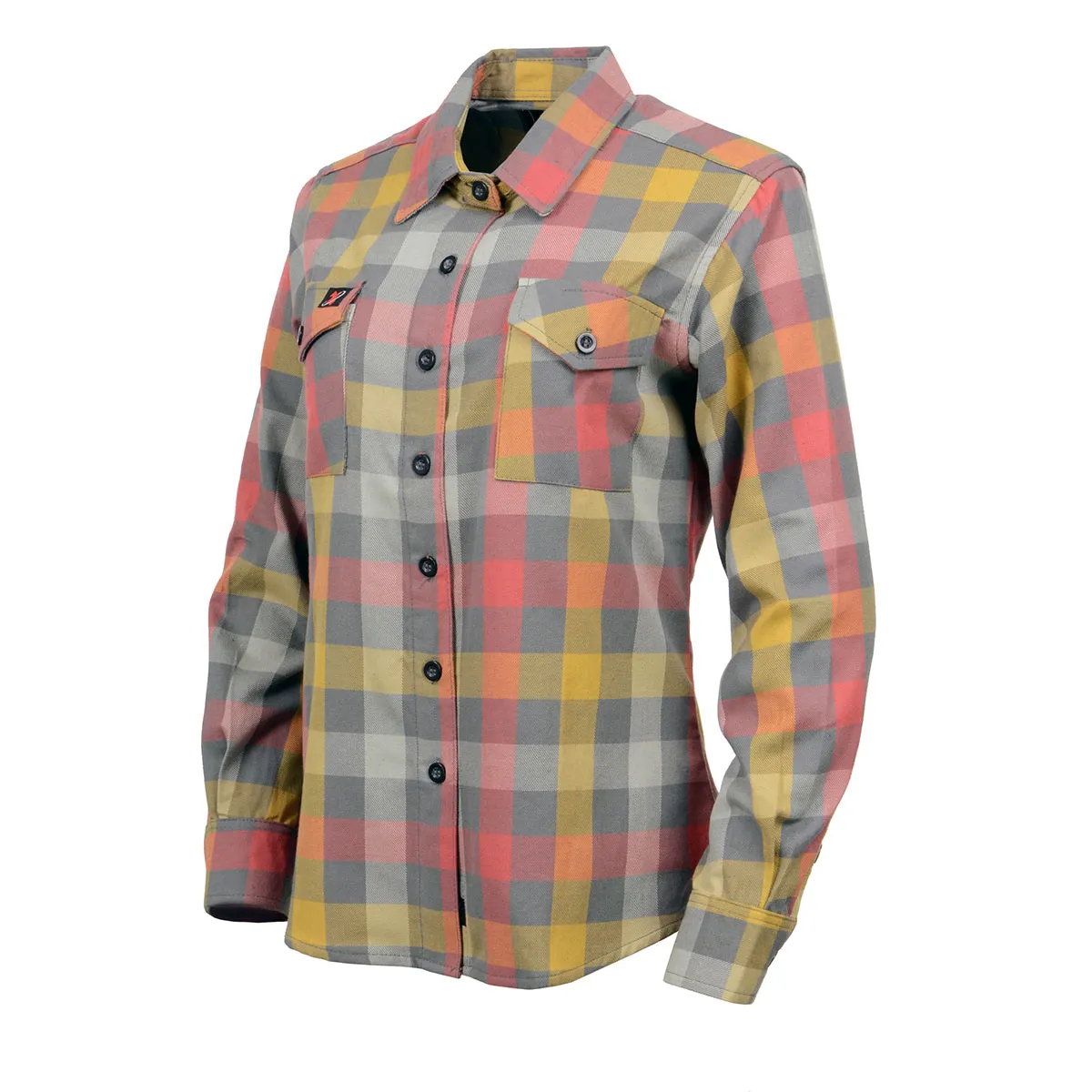 Milwaukee Leather MNG21614 Women's Gray and Red with Yellow Long Sleeve Cotton Flannel Shirt