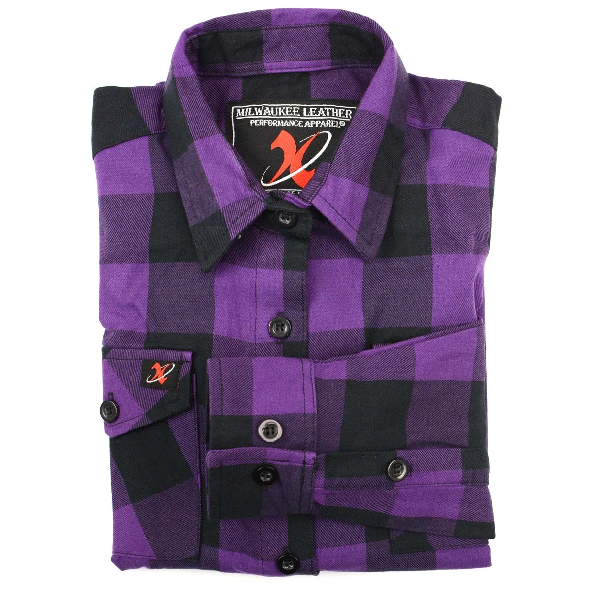 Milwaukee Leather MNG21619 Women's Black and Purple Long Sleeve Cotton Flannel Shirt