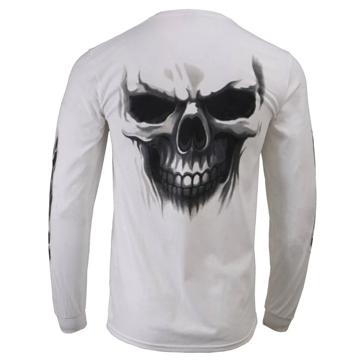 Milwaukee Leather MPMH117004 Men's 'Ghost Skull' White Long Sleeve Printed T-Shirt