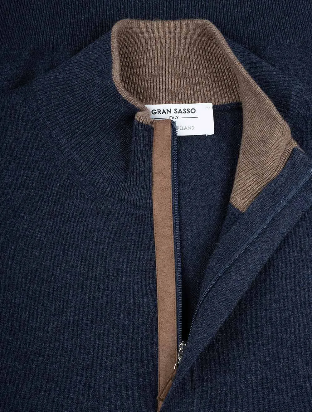 Mock Zip Alcantara Knitwear Navy