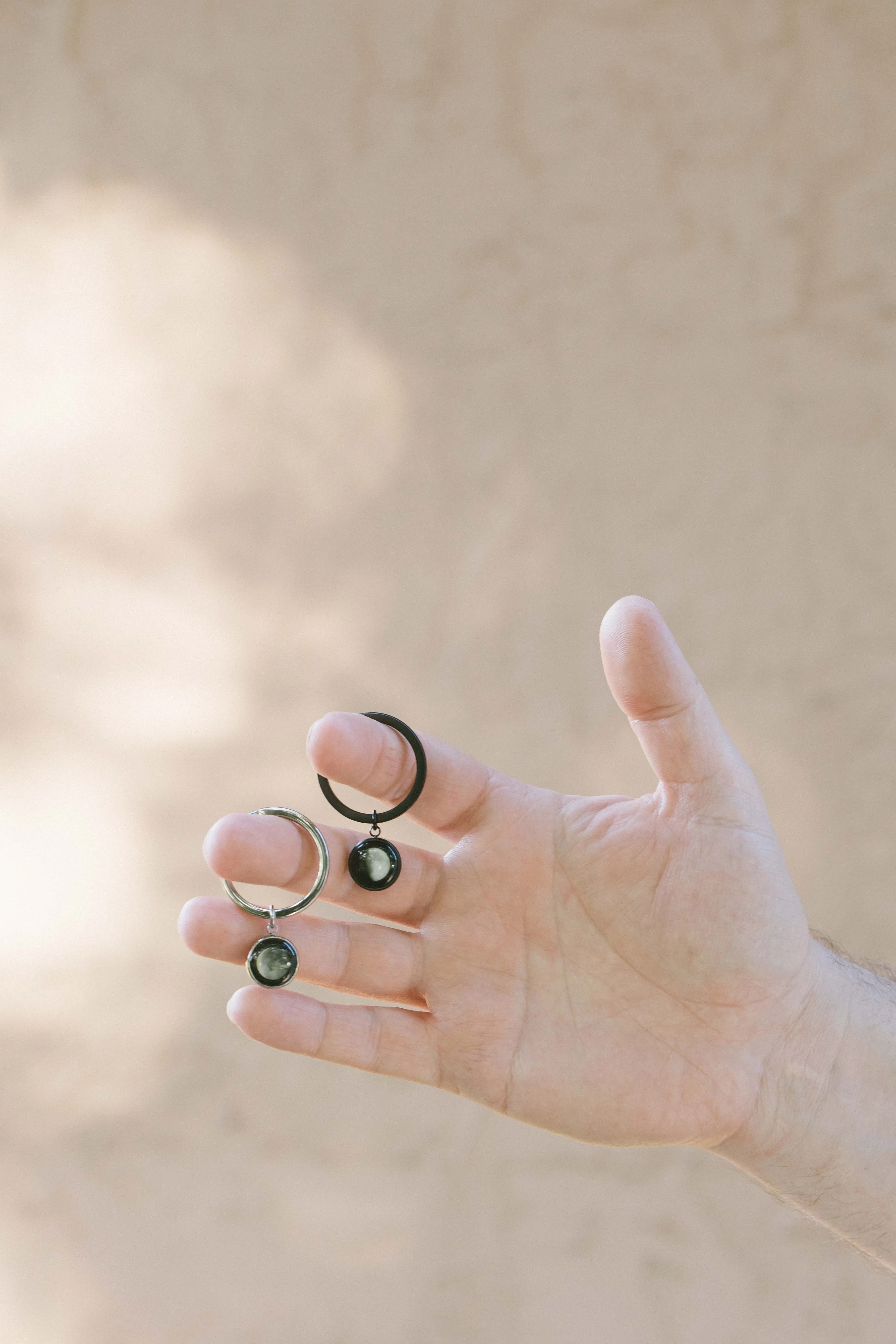 Moon Memory Key Chain in Black and Stainless Steel